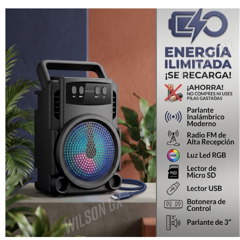 RADIO PORTATIL FM PARLANTE BLUETOOTH RECARGABLE USB - 4