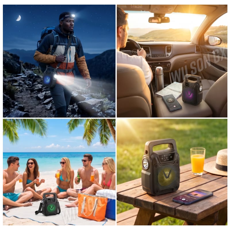 RADIO PORTATIL FM CON DOBLE PANEL SOLAR PARLANTE BLUETOOTH RECARGABLE USB LINTERNA EMERGENCIA - 4