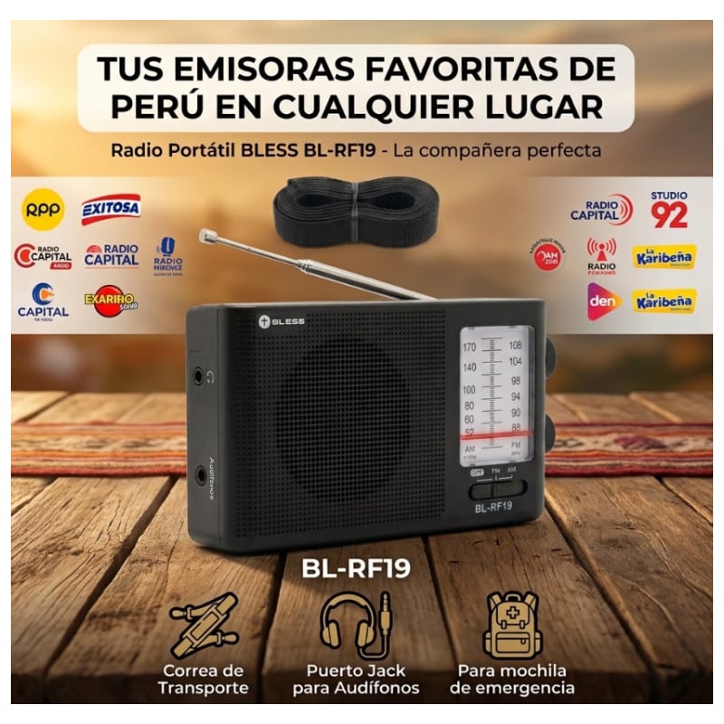 RADIO PORTATIL A PILAS AM-FM AM FM CON ALTAVOZ , SALIDA AUDÍFONO CORREA PARA MOCHILA EMERGENCIA - 4