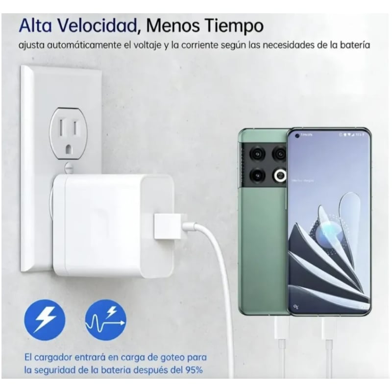 CARGADOR COMPATIBLE OPPO 80W SUPERVOOC CARGA RAPIDA RENO16 A58 A78 - 2