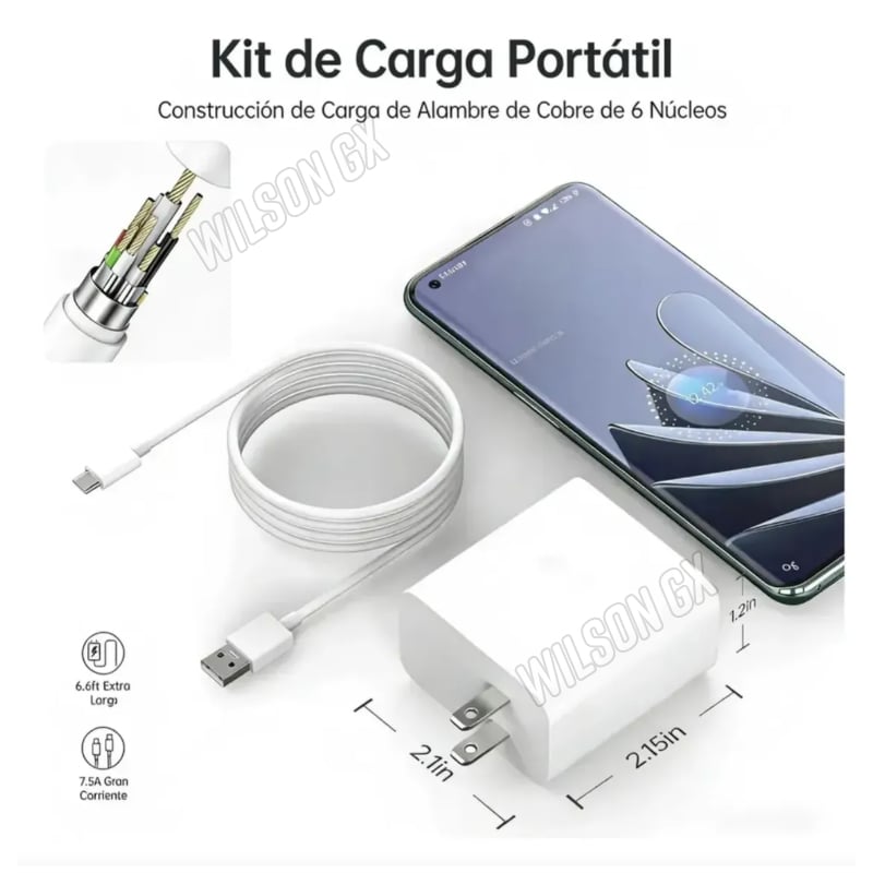 CARGADOR COMPATIBLE OPPO 80W SUPERVOOC CARGA RAPIDA RENO16 A58 A78 - 3