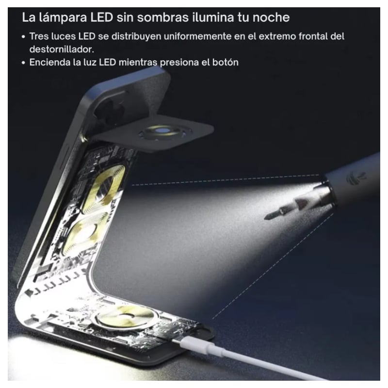 DESTORNILLADOR ELÉCTRICO PROFESIONAL CON MAGNETIZADOR Y LUZ LED SET 21 PZ USB - 4