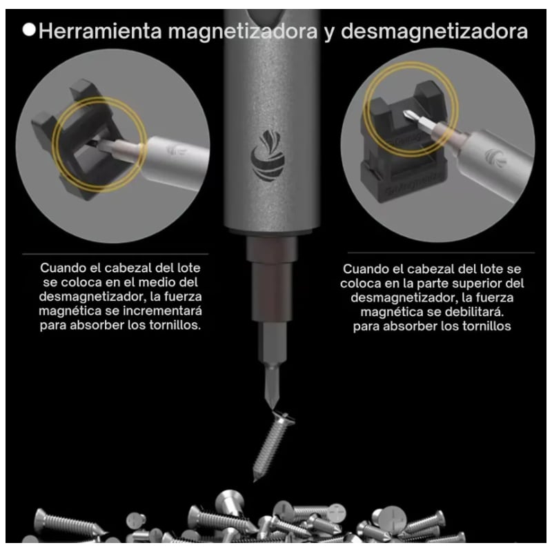 DESTORNILLADOR ELÉCTRICO PROFESIONAL CON MAGNETIZADOR Y LUZ LED SET 21 PZ USB - 5