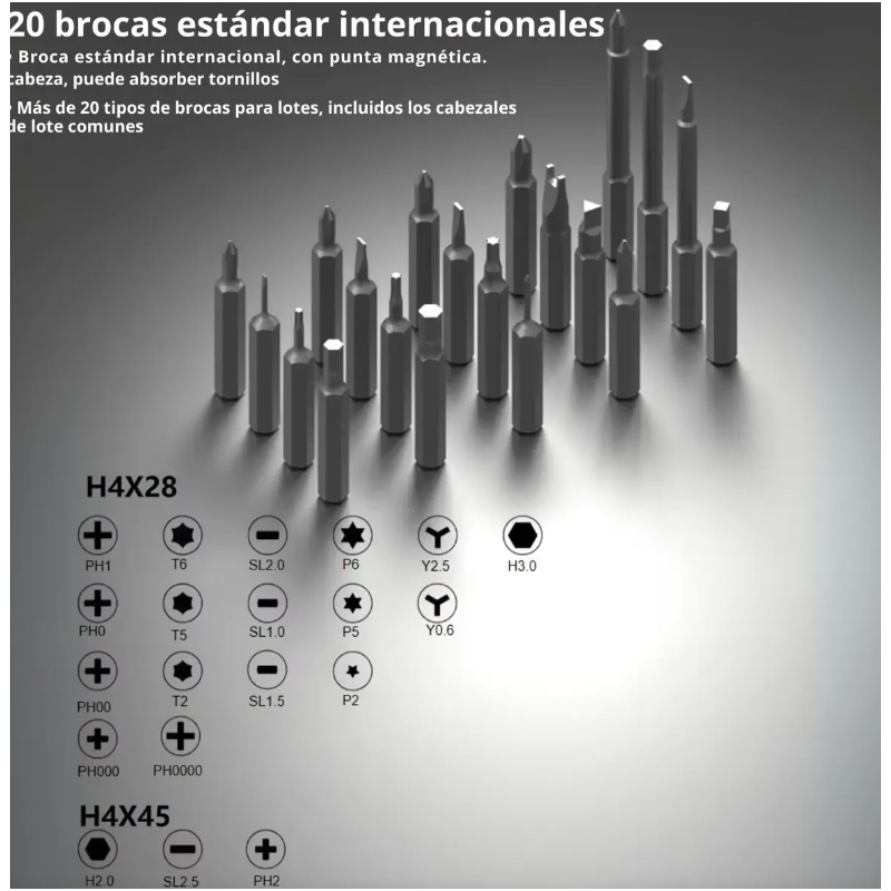 DESTORNILLADOR ELÉCTRICO PROFESIONAL CON MAGNETIZADOR Y LUZ LED SET 21 PZ USB - 7