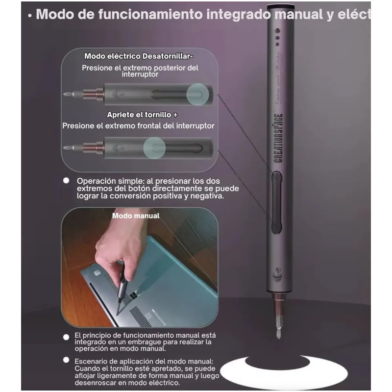 DESTORNILLADOR ELÉCTRICO PROFESIONAL CON MAGNETIZADOR Y LUZ LED SET 21 PZ USB - 8