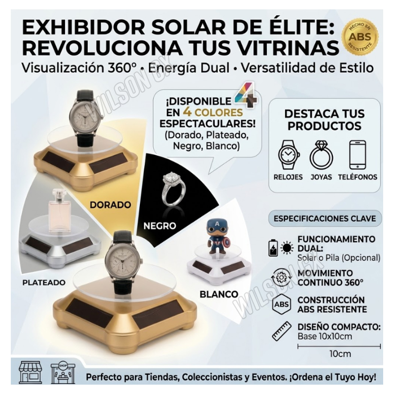 SOPORTE DE EXHIBICIÓN GIRATORIO 360° CON ENERGÍA SOLAR DISPLAY PARA RELOJES Y JOYERÍA - 2