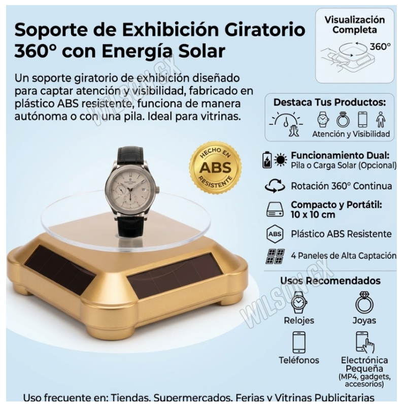 SOPORTE DE EXHIBICIÓN GIRATORIO 360° CON ENERGÍA SOLAR DISPLAY PARA RELOJES Y JOYERÍA - 3