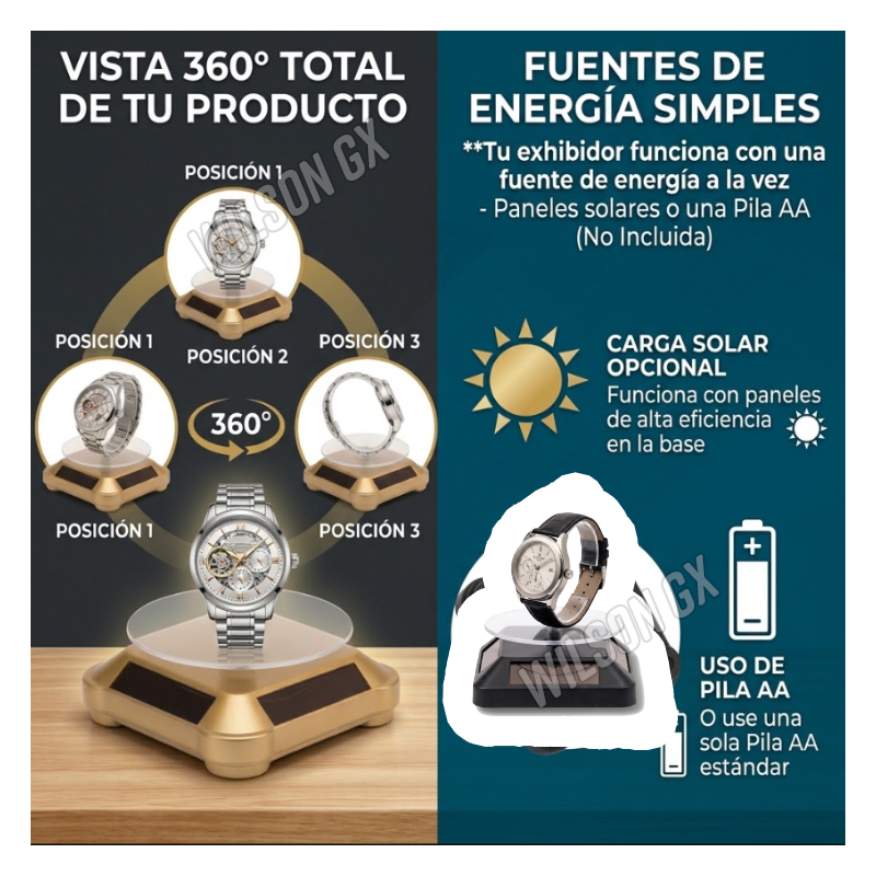 SOPORTE DE EXHIBICIÓN GIRATORIO 360° CON ENERGÍA SOLAR DISPLAY PARA RELOJES Y JOYERÍA - 4