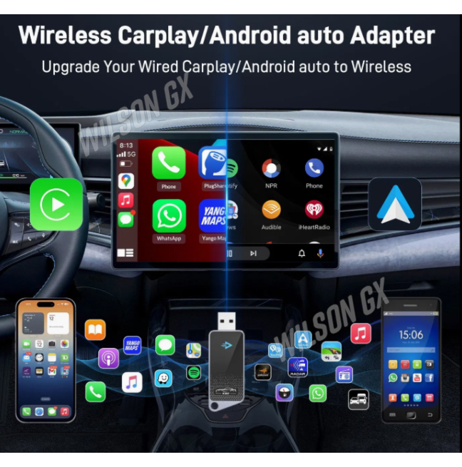 ADAPTADOR INALÁMBRICO CARPLAY ANDROID COMPATIBLE AUTO WIFI USB PLUG AND PLAY AUTO - 2