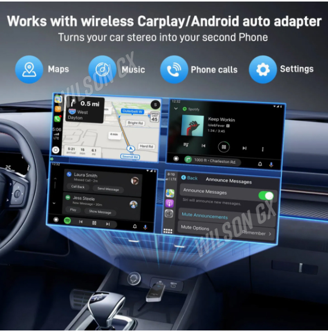 ADAPTADOR INALÁMBRICO CARPLAY ANDROID COMPATIBLE AUTO WIFI USB PLUG AND PLAY AUTO - 3