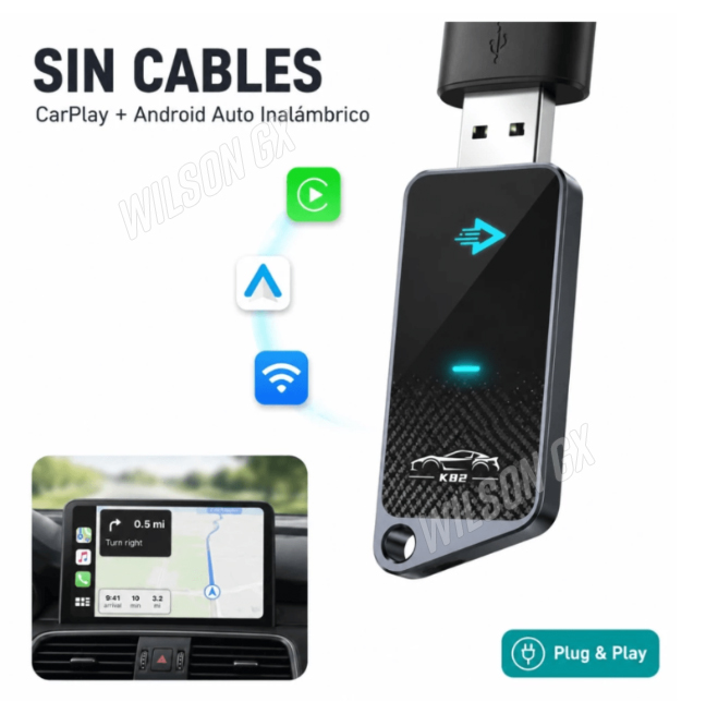 ADAPTADOR INALÁMBRICO CARPLAY ANDROID COMPATIBLE AUTO WIFI USB PLUG AND PLAY AUTO - 8
