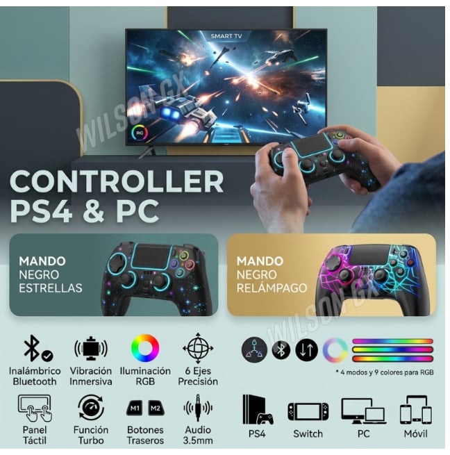 MANDO PARA PLAY 4 JOYSTICK INALAMBRICO CONTROL PS4 CON LUZ LED VIBRACION COMPATIBLE DUAL SHOCK - 2