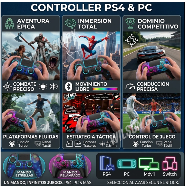 MANDO PARA PLAY 4 JOYSTICK INALAMBRICO CONTROL PS4 CON LUZ LED VIBRACION COMPATIBLE DUAL SHOCK - 3