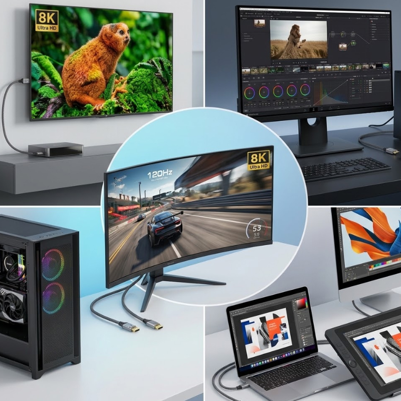 CABLE DISPLAYPORT A HDMI 2.1 8K 60HZ / 4K 120HZ 2 METROS TRENZADO - 5