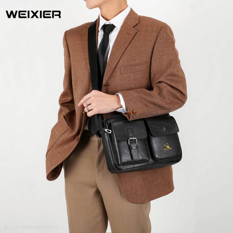 MORRAL HOMBRE CUERO PU NEGRO WEIXIER BANDOLERA IMPERMEABLE CASUAL - 1