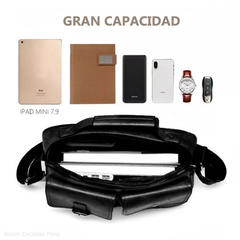 MORRAL HOMBRE CUERO PU NEGRO WEIXIER BANDOLERA IMPERMEABLE CASUAL - 3