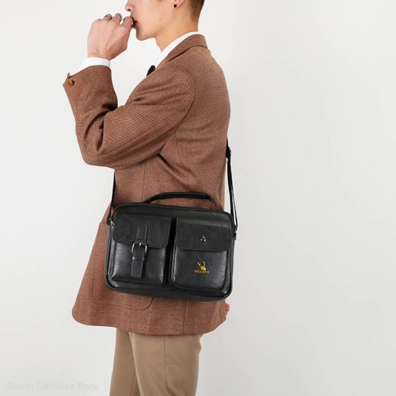 MORRAL HOMBRE CUERO PU NEGRO WEIXIER BANDOLERA IMPERMEABLE CASUAL - 5