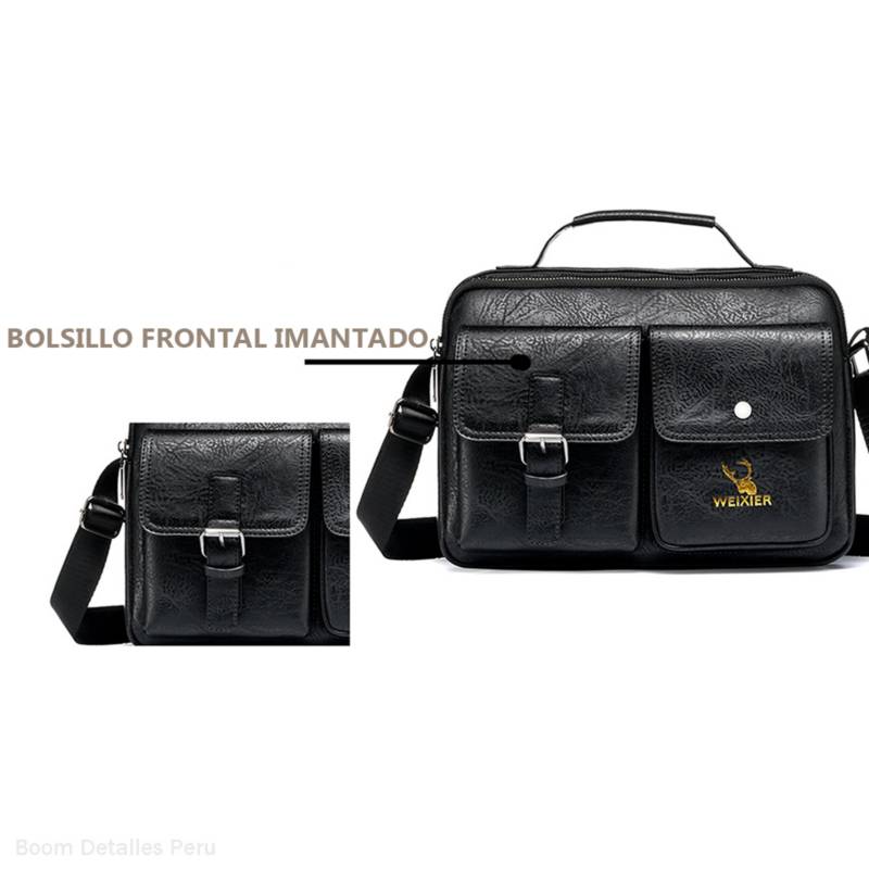 MORRAL HOMBRE CUERO PU NEGRO WEIXIER BANDOLERA IMPERMEABLE CASUAL - 6