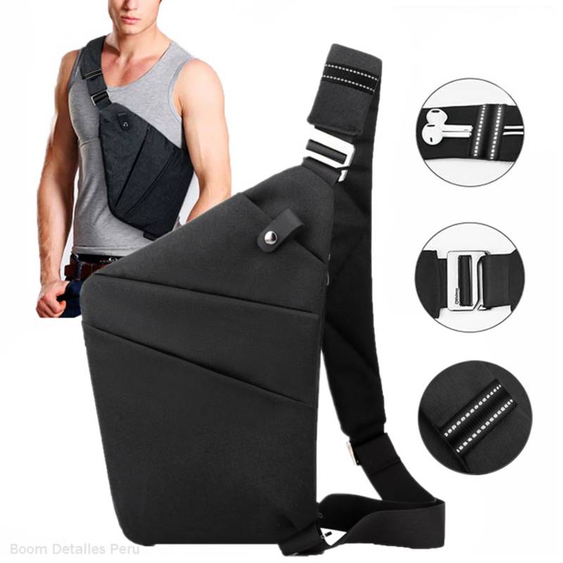 MOCHILA 9018 NEGRO ANTIRROBO HOMBRE PECHERA OCULTA DELGADA MORRAL TÁCTICO - 1