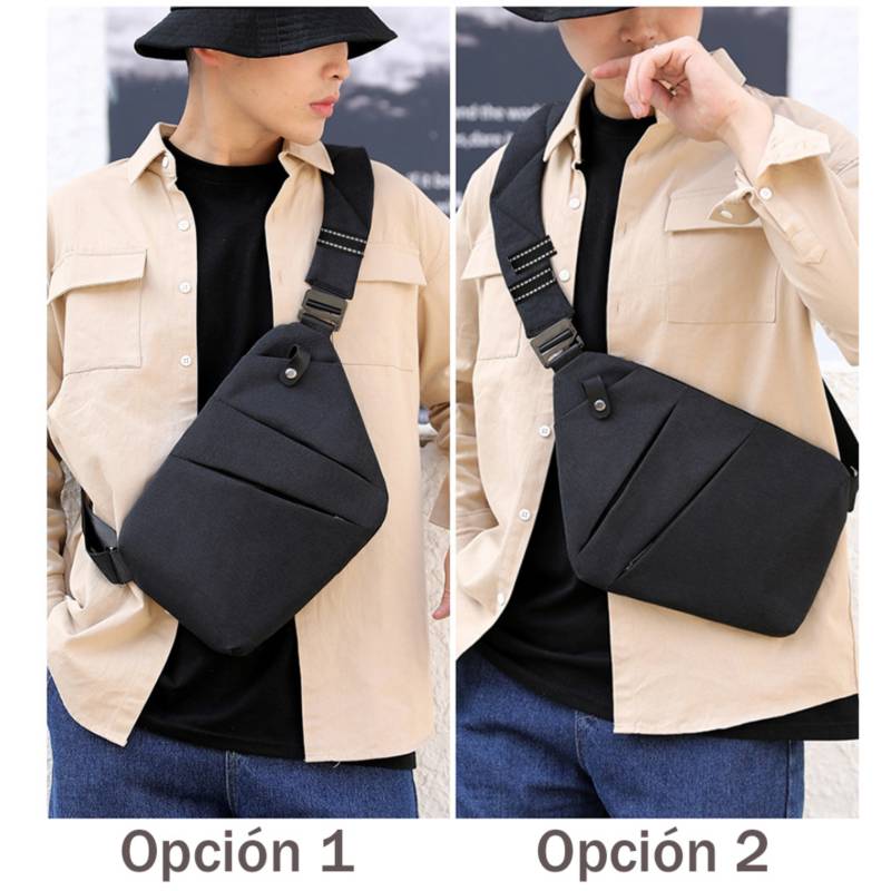 MOCHILA 9018 NEGRO ANTIRROBO HOMBRE PECHERA OCULTA DELGADA MORRAL TÁCTICO - 2