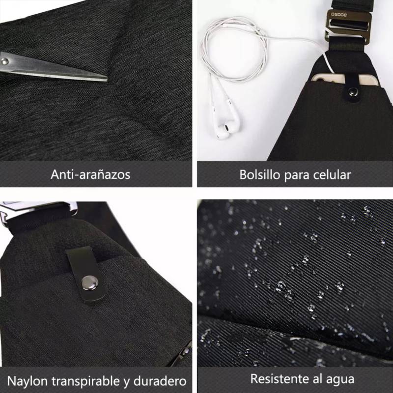 MOCHILA 9018 NEGRO ANTIRROBO HOMBRE PECHERA OCULTA DELGADA MORRAL TÁCTICO - 4