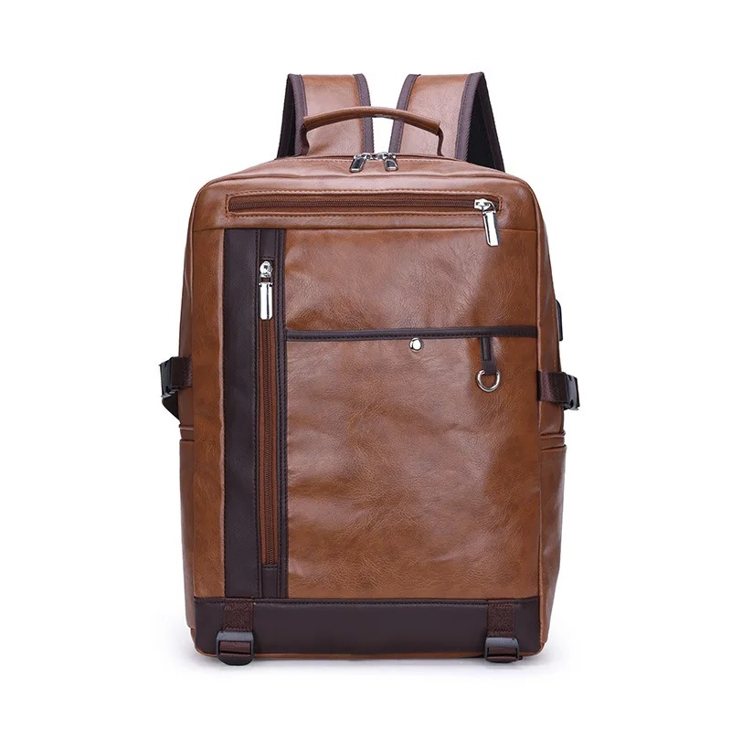 MOCHILA CUERO PU PARA HOMBRE CON PORTA LAPTOP CARGADOR USB MODA HOMBRE - 4