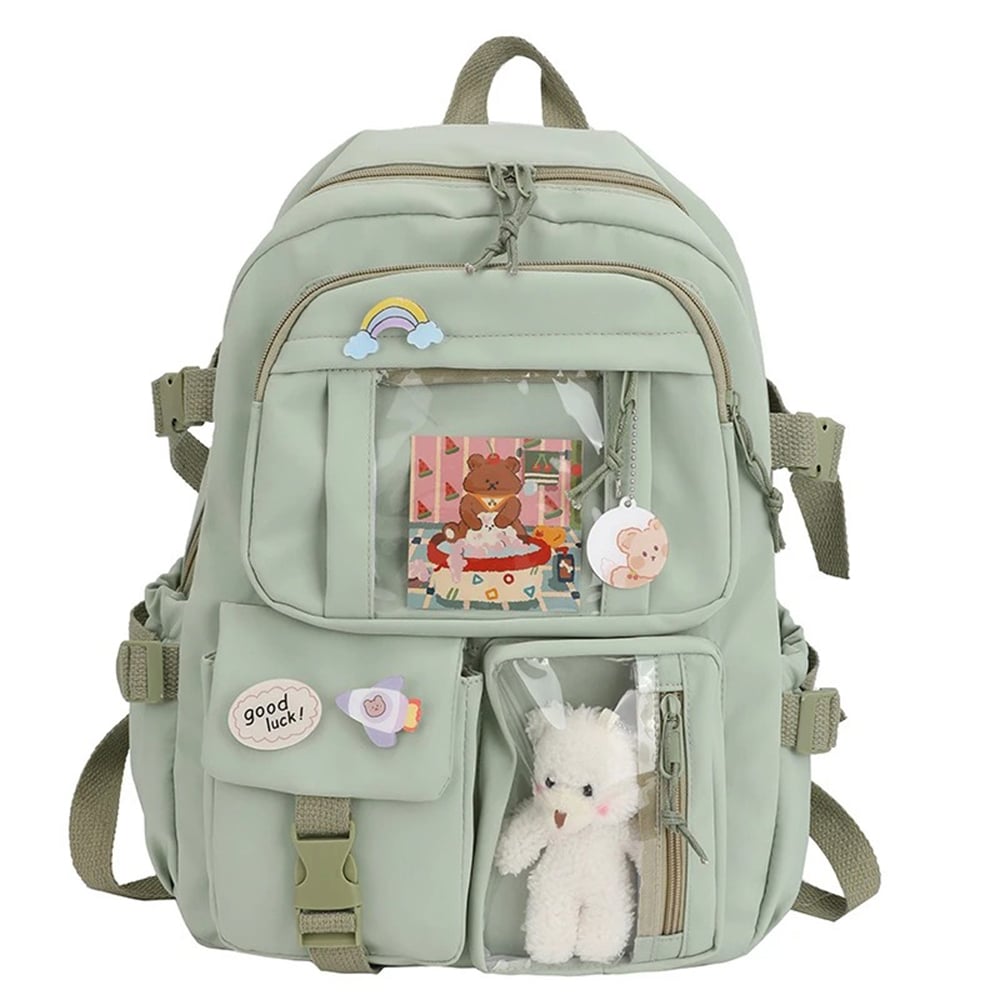 MOCHILA KAWAII COREANA CON ACCESORIOS PINES Y PELUCHE PARA MUJER NIÑAS ESTUDIANTE - 2