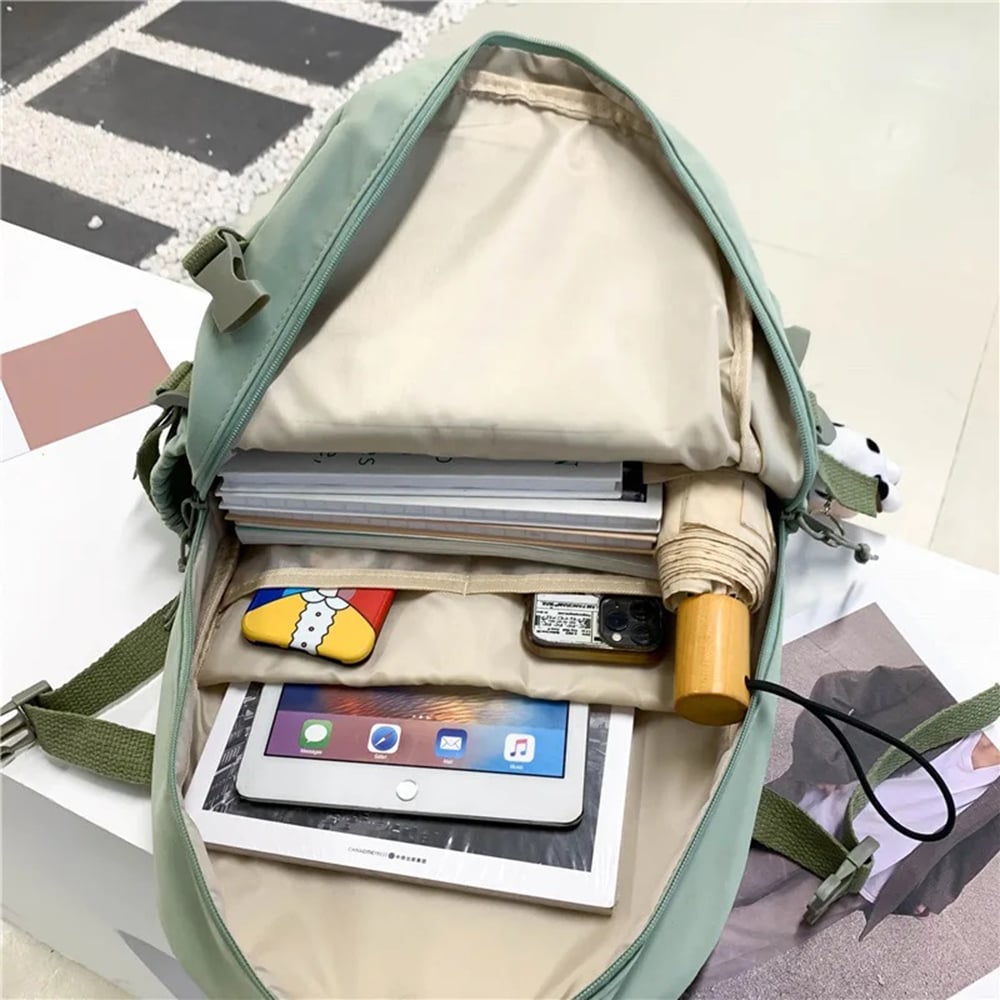 MOCHILA KAWAII COREANA CON ACCESORIOS PINES Y PELUCHE PARA MUJER NIÑAS ESTUDIANTE - 3