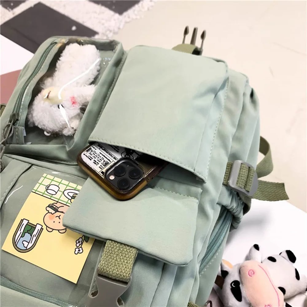 MOCHILA KAWAII COREANA CON ACCESORIOS PINES Y PELUCHE PARA MUJER NIÑAS ESTUDIANTE - 4