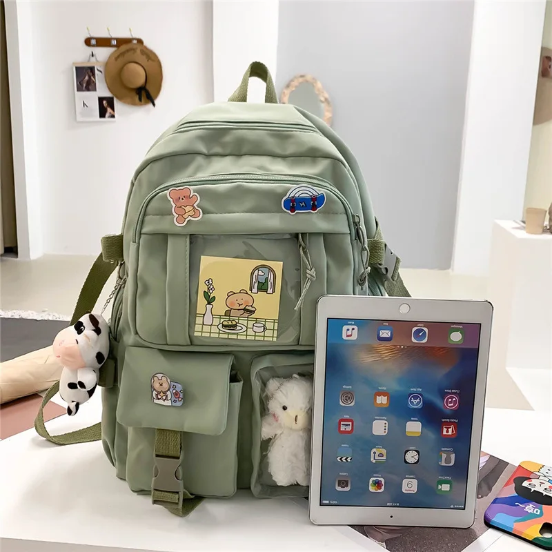 MOCHILA KAWAII COREANA CON ACCESORIOS PINES Y PELUCHE PARA MUJER NIÑAS ESTUDIANTE - 5