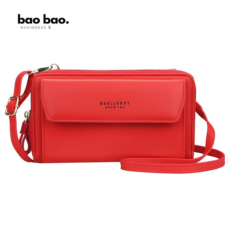 CARTERA PORTACELULAR PARA MUJER MORRAL DE CUERO PU ROJO - 1