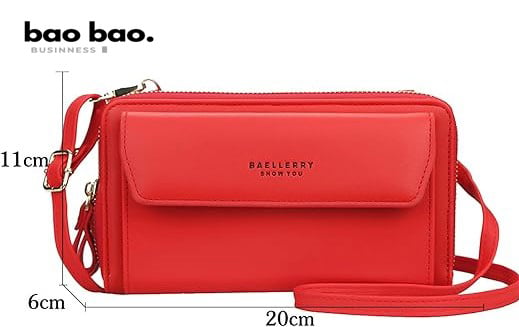 CARTERA PORTACELULAR PARA MUJER MORRAL DE CUERO PU ROJO - 2