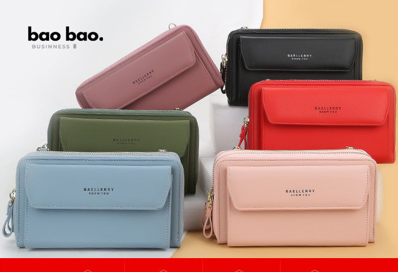 CARTERA PORTACELULAR PARA MUJER MORRAL DE CUERO PU ROJO - 3