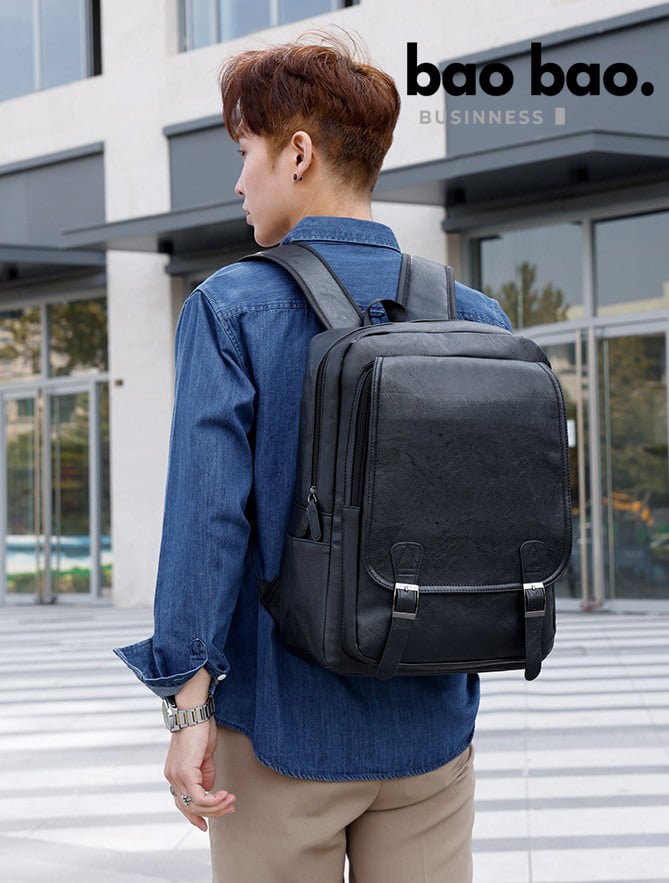MOCHILA PARA HOMBRE DE CUERO PU PORTALAPTOP NEGRO - 1