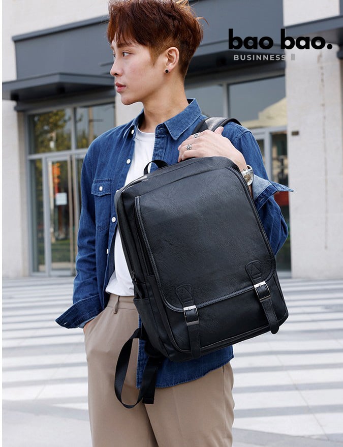 MOCHILA PARA HOMBRE DE CUERO PU PORTALAPTOP NEGRO - 5