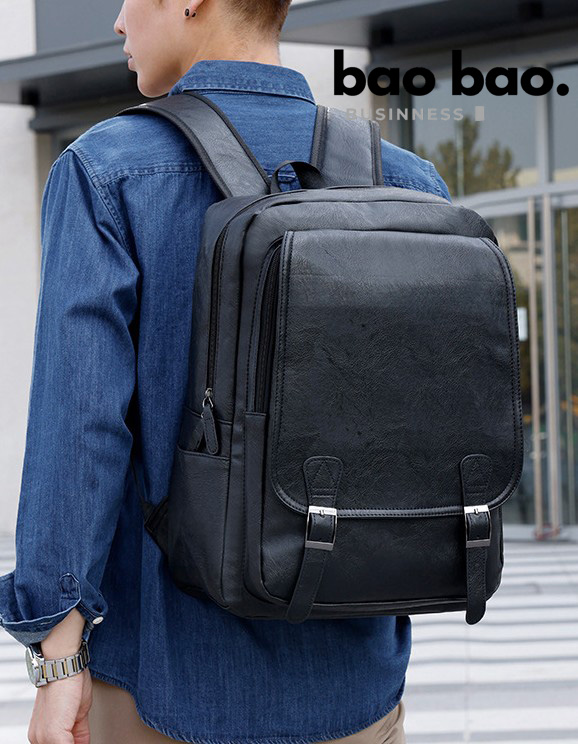 MOCHILA PARA HOMBRE DE CUERO PU PORTALAPTOP NEGRO - 6