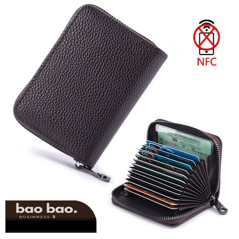 TARJETERO BILLETERA HOMBRE RFID CUERO PU MARRON PORTATARJETAS 14 TARJETAS - 1
