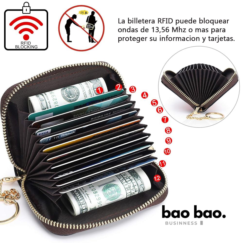 TARJETERO BILLETERA HOMBRE RFID CUERO PU MARRON PORTATARJETAS 14 TARJETAS - 3