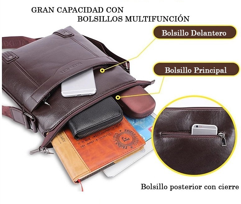 BANDOLERA HOMBRE CUERO PU IMPERMEABLE MORRAL WEIXIER - 6