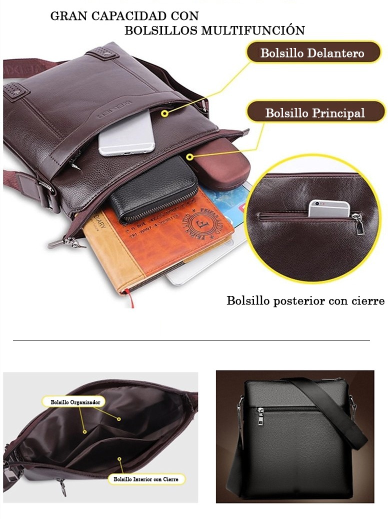 BANDOLERA HOMBRE CUERO PU IMPERMEABLE MORRAL WEIXIER - 6