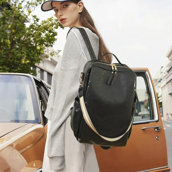 MOCHILA BOLSO GRANDE DE CUERO PU PARA MUJER GRIS - 2