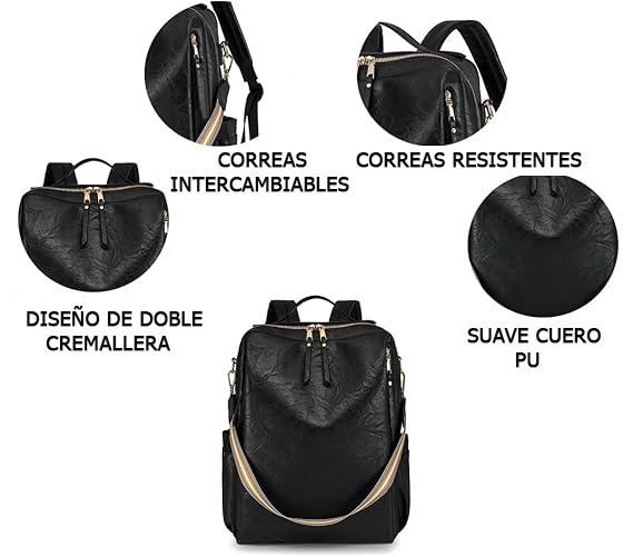 MOCHILA BOLSO GRANDE DE CUERO PU PARA MUJER GRIS - 3
