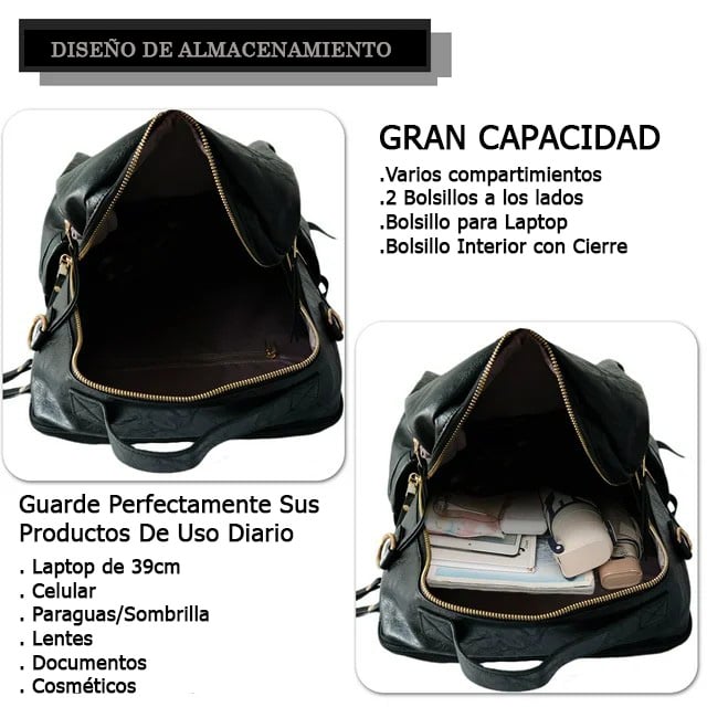 MOCHILA BOLSO GRANDE DE CUERO PU PARA MUJER GRIS - 6
