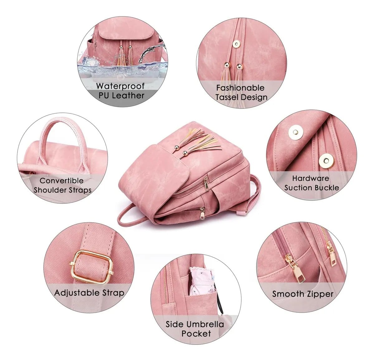 MOCHILA CARTERA DE HOMBRO DE CUERO PU PARA MUJER - 3