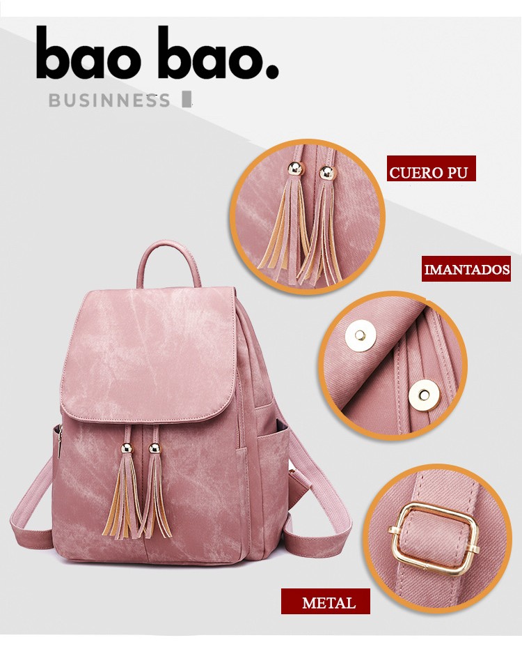 MOCHILA CARTERA DE HOMBRO DE CUERO PU PARA MUJER - 6