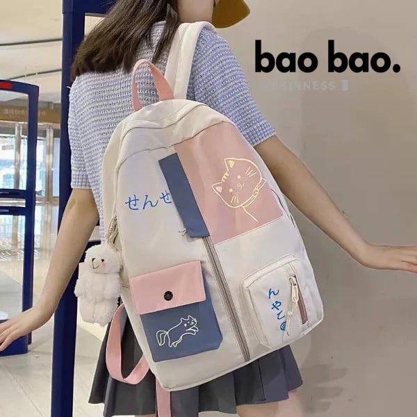MOCHILA PORTA LAPTOP ESTILO GATITO MODA JUVENIL PARA MUJER KAWAII - 1