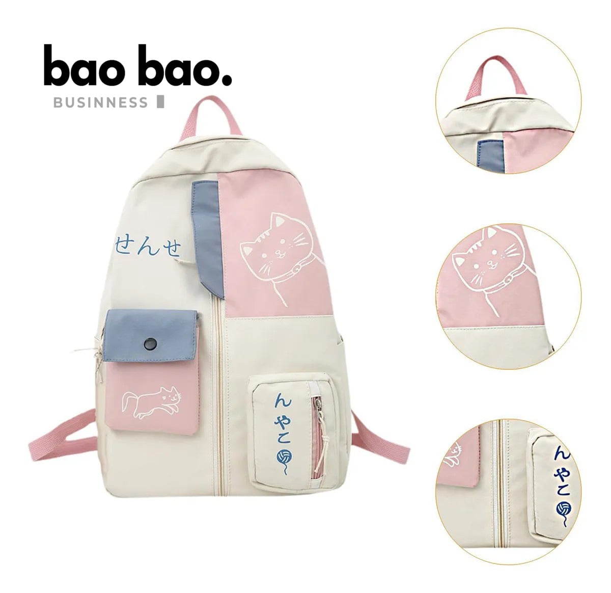 MOCHILA PORTA LAPTOP ESTILO GATITO MODA JUVENIL PARA MUJER KAWAII - 3
