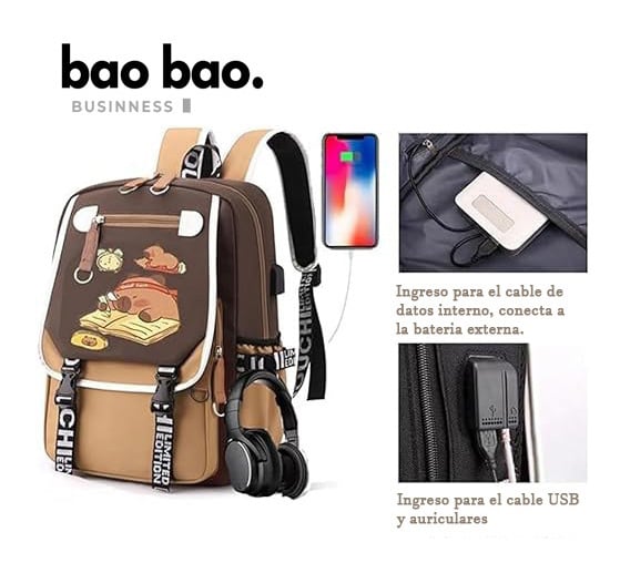 MOCHILA ESCOLAR CAPIBARA KAWAII MODA JUVENIL UNISEX GRAN CAPACIDAD-MODELO2 - 3