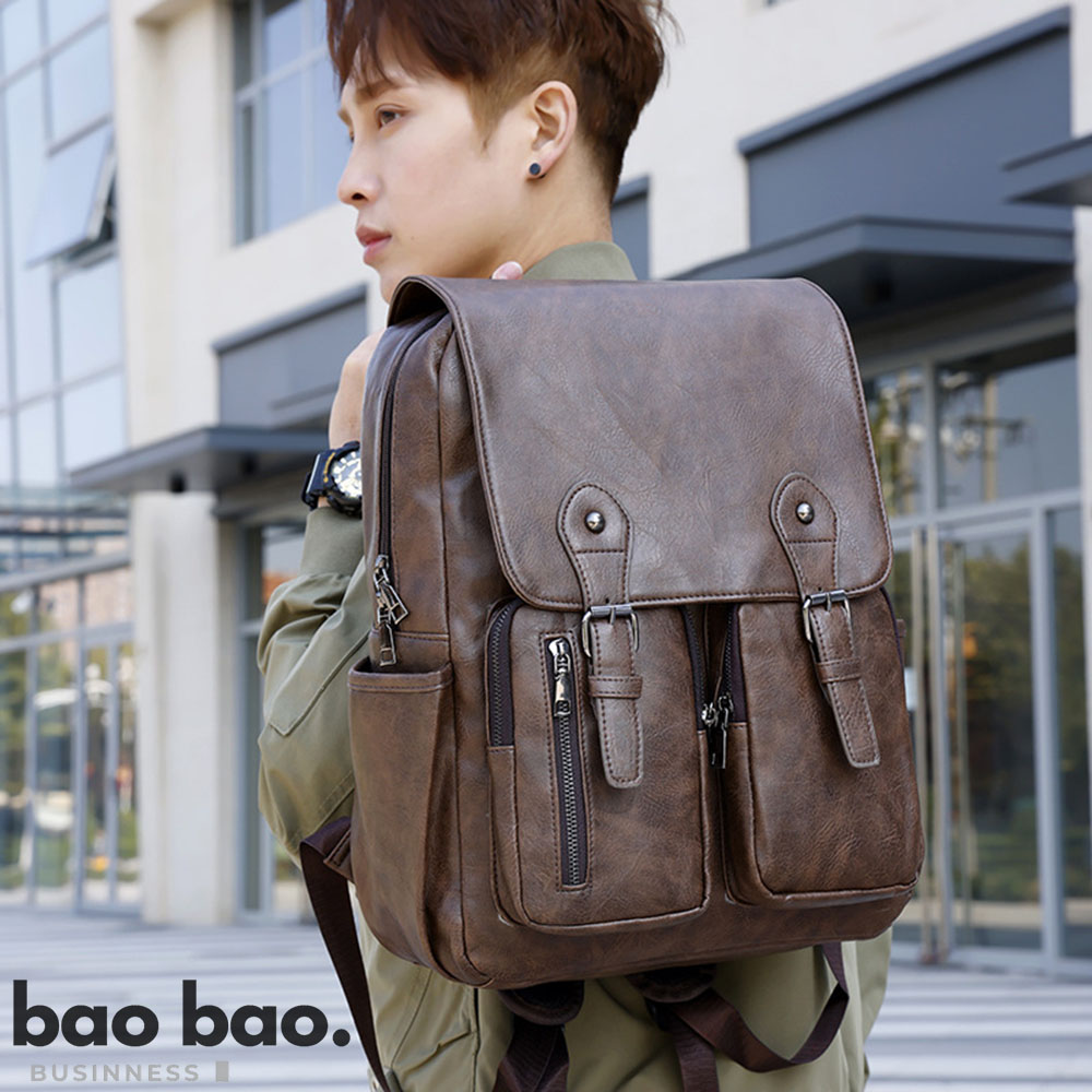 MOCHILA DE CUERO PU PARA HOMBRE NEGRA MARRON OSCURO MODA ELEGANTE CASUAL - 1