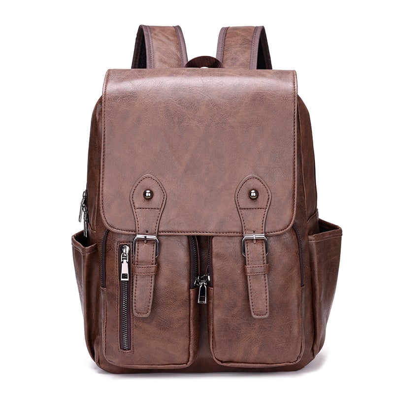 MOCHILA DE CUERO PU PARA HOMBRE NEGRA MARRON OSCURO MODA ELEGANTE CASUAL - 2